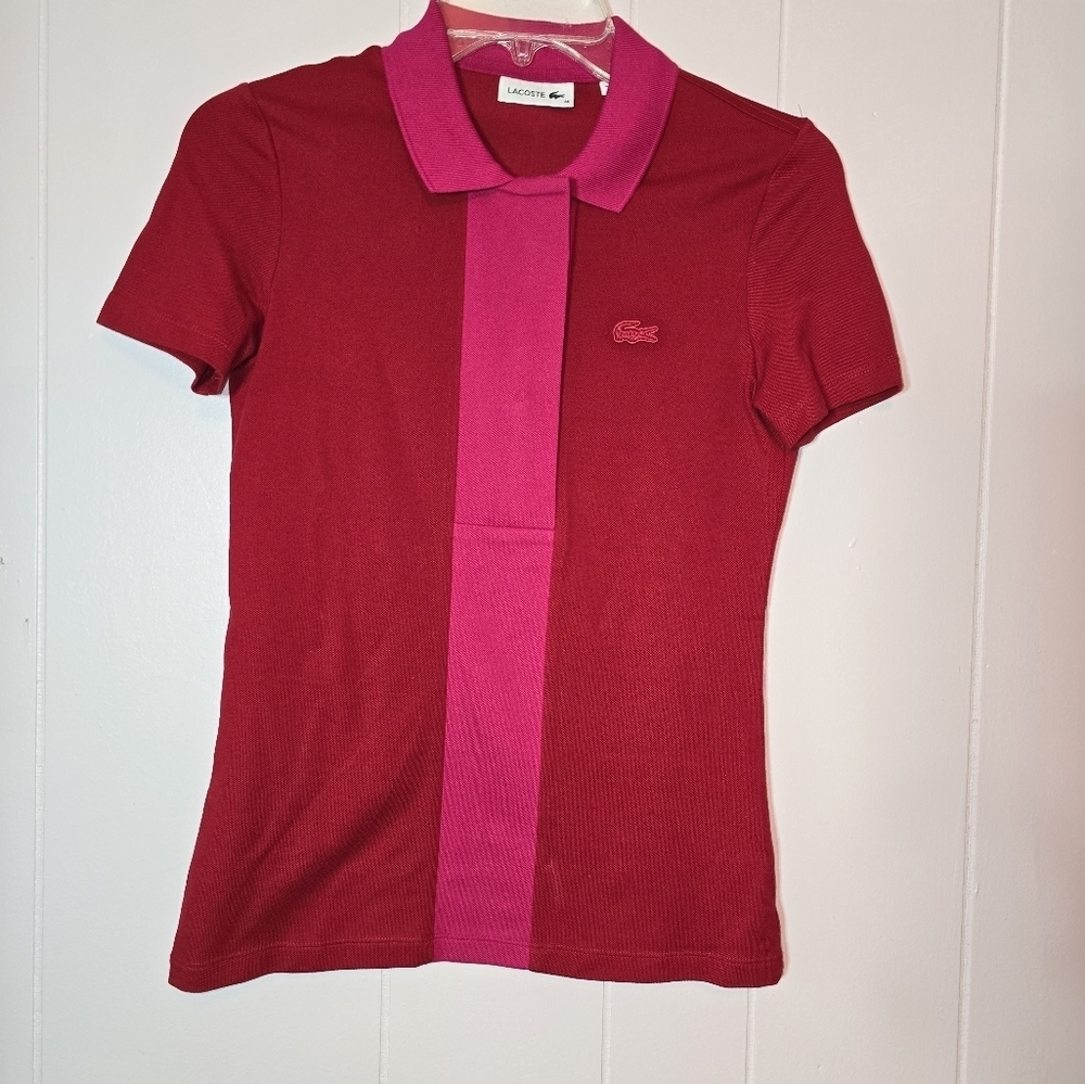 LaCoste magenta/red 1/2 zip polo shirt. Women's 34